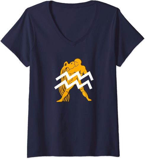Discover T-shirt de Mulher Signo de Zodíaco Vintage de Aquário Decote em V