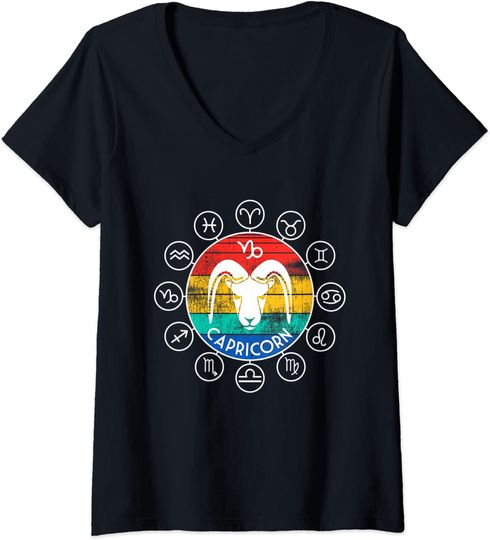 Discover T-shirt de Mulher com Decote Em V com símbolo de Capricórnio