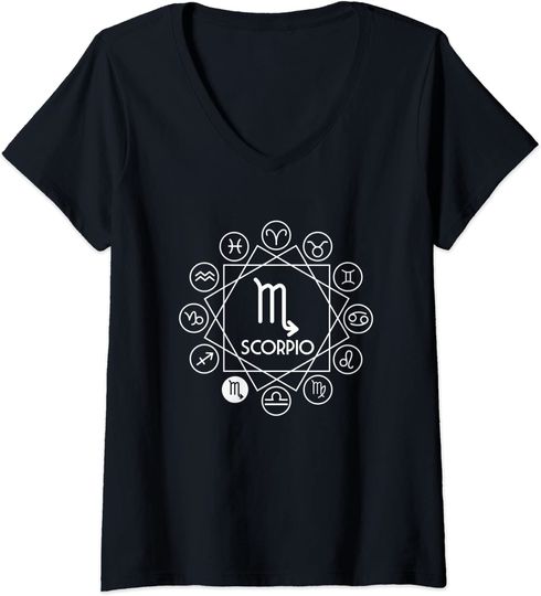 Discover T-shirt de Mulher Horóscopo Escorpião Signo do Zodíaco Decote em V