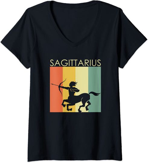 Discover T-shirt de Mulher Signo de Sagitário Astrológico Retro Signo do Zodíaco Decote em V