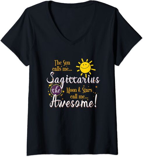 Discover T-shirt de Mulher Festa de Aniversário da Astrologia do Signo Solar de Sagitário Decote em V