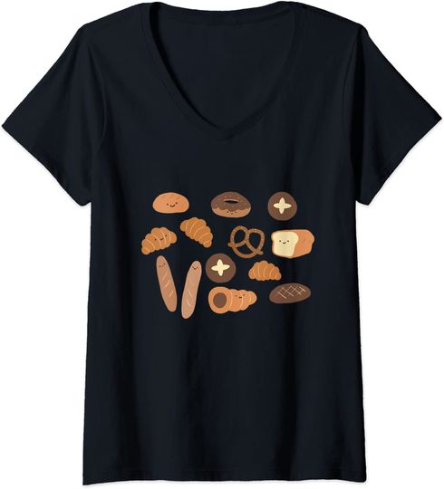 Discover T-shirt de Mulher Com Estampa de Padaria pão Pretzel Donut Baguette Croissant
