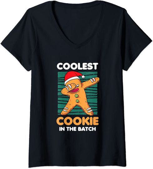 Discover T-shirt de Mulher Divertido Coolest Cookie In the Batch Decote em V