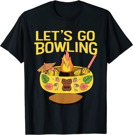 Discover T-shirt Unissexo de Manga Curta Taça de Comida Em Fogo Let’s Go Bowling