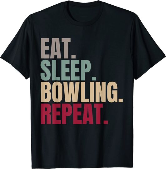 Discover T-shirt Unissexo de Manga Curta com Letras Coloridas Eat Sleep Bowling Repeat