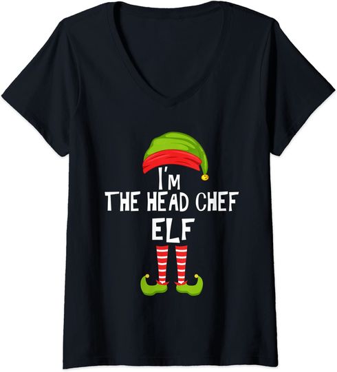 T-shirt de Mulher Sou O Chefe de Cozinha da Festa de Natal da Família Decote em V