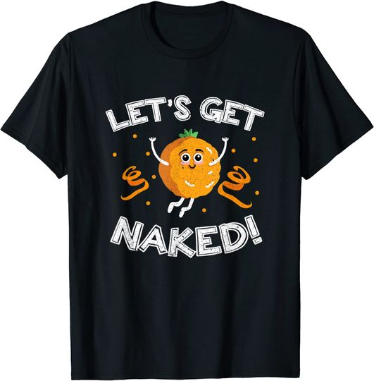 Discover T-shirt Unissexo de Manga Curta Laranja Divertida Let’s Get Naked