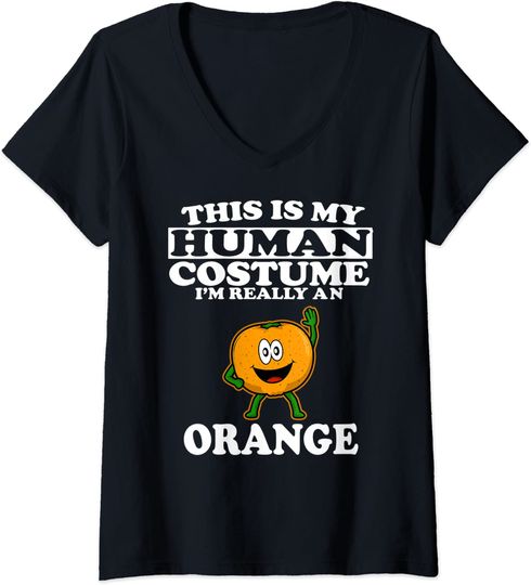 Discover T-shirt de Mulher com Decote Em V This Is My Human Costume I'm Really A Orange