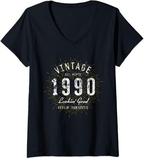 Discover T-shirt de Mulher com Nascida em 1990 Looking Good Decote em V