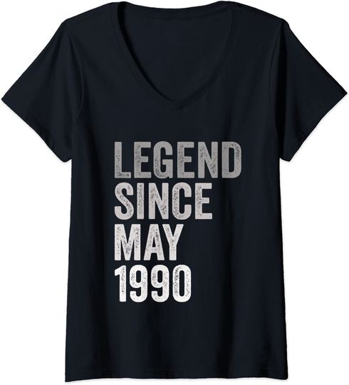 Discover T-shirt de Mulher Legend Since May 1990 Decote em V