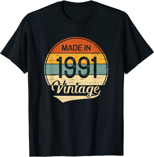 Discover T-shirt Unissexo Made In 1991 Vintage Presente de Aniversário