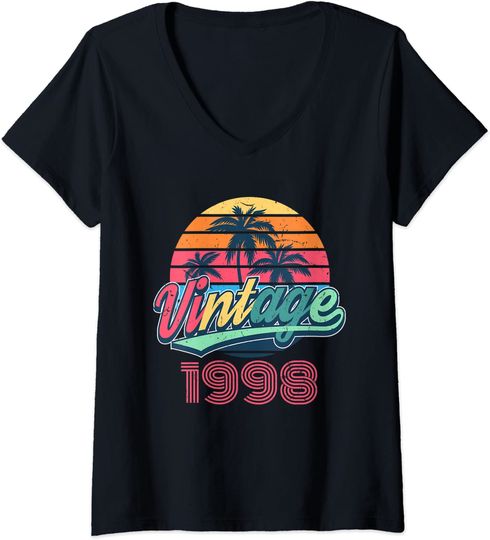 T-shirt de Mulher Presente de Aniversário Vintage 1998 Decote em V