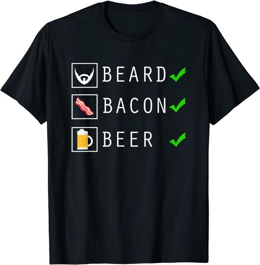 Discover T-shirt Unissexo Divertido com Beard Bacon Beer