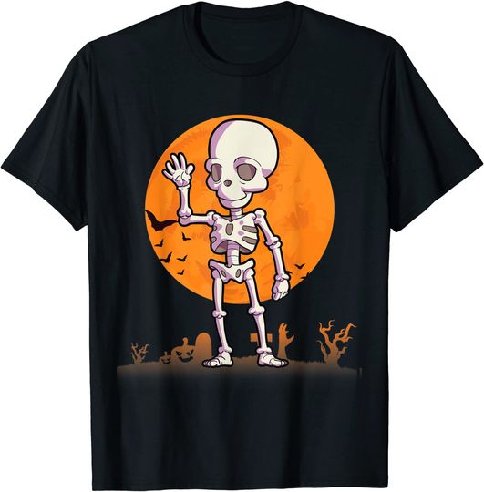Discover T-shirt Unissexo com Esqueleto Disfarces de Halloween