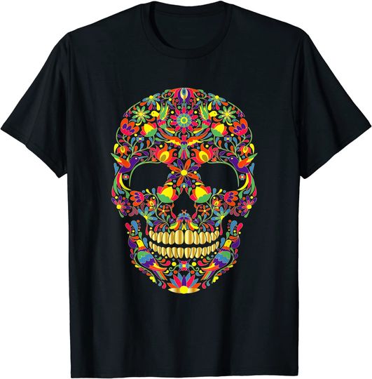 Discover T-shirt para Homem e Mulher Crânio de Açúcar Dia dos Mortos