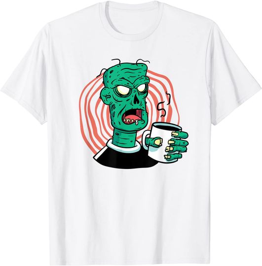 Discover T-shirt para Homem e Mulher com Estampa de Zombie e Café