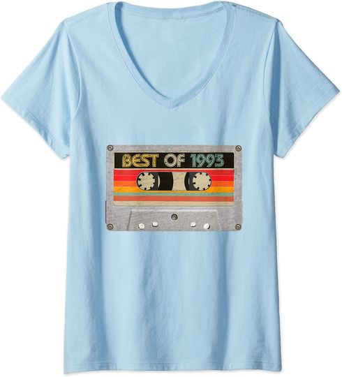Discover T-shirt de Mulher com Decote Em V Presente de Aniversário de 28 Anos Cassete Clássica Best Of 1993