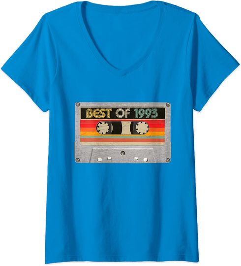 Discover T-shirt de Mulher com Decote Em V Presente de Aniversário de 28 Anos Cassete Clássica Best Of 1993