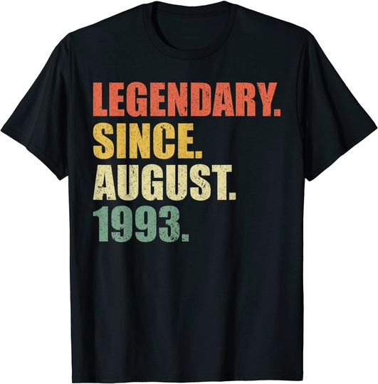 T-shirt Unissexo de Manga Curta Vintage Legendary Since August 1993
