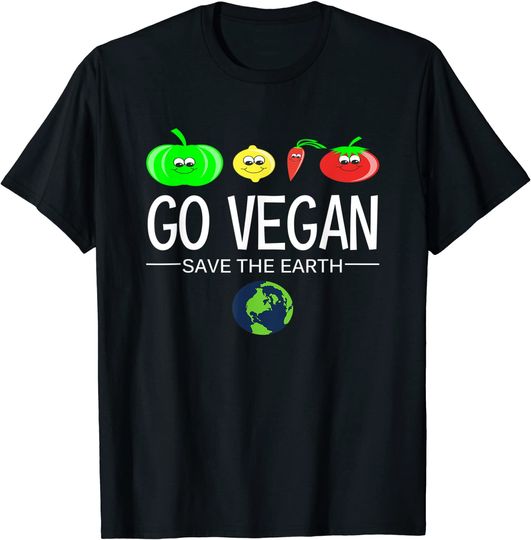 Discover T-shirt para Homem e Mulher Vegano Go Vegan Save The Earth