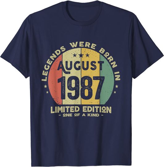Discover T-shirt Unissexo de Manga Curta de Aniversário Agosto de 1987