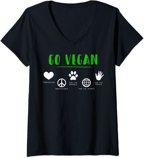 Discover T-shirt da Mulher Presentes para Vegetarianos go Vegan Decote em V