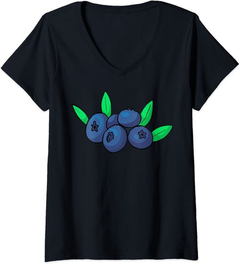 Discover T-shirt da Mulher com Fruta de Mirtilo Vegetal Decote em V