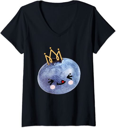 Discover T-shirt da Mulher com Estampa de Princesa de Mirtilo Decote em V