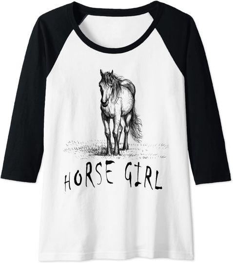 Discover T-shirt com Mangas ¾ Amantes de Equitação Horse Girl