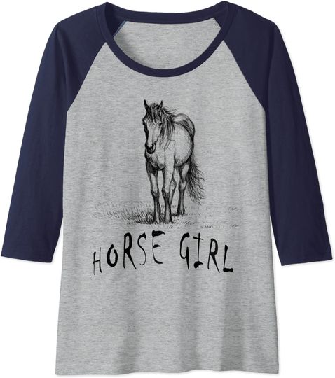 Discover T-shirt com Mangas ¾ Amantes de Equitação Horse Girl