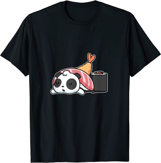 Discover T-shirt Unissexo Divertido com Sushi Anime de Urso Panda