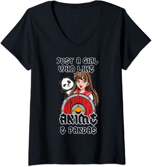 Discover T-shirt da Mulher Just A Girl Who Loves Anime Panda Decote em V