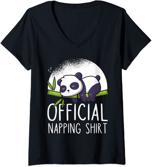 Discover T-shirt da Mulher Panda Official Napping Decote em V