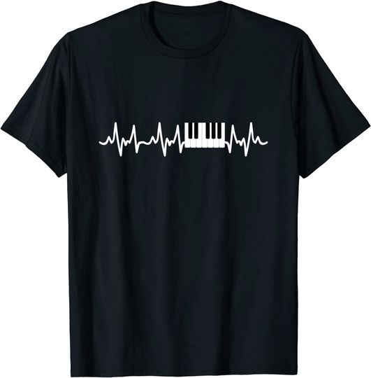 Discover T-shirt Unissexo Batimento de Coração com Piano Presente Jogador Musical