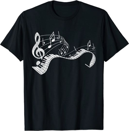 Discover T-shirt Unissexo Notas de Música Teclados de Piano