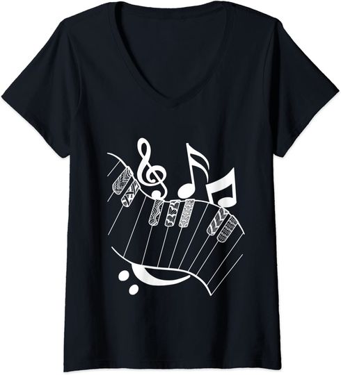 Discover T-shirt da Mulher Instrumento Musical Piano Decote em V