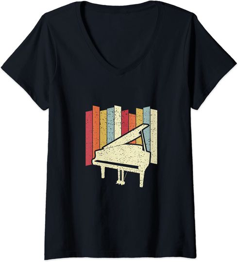 Discover T-shirt da Mulher Retro Vintage Piano Decote em V