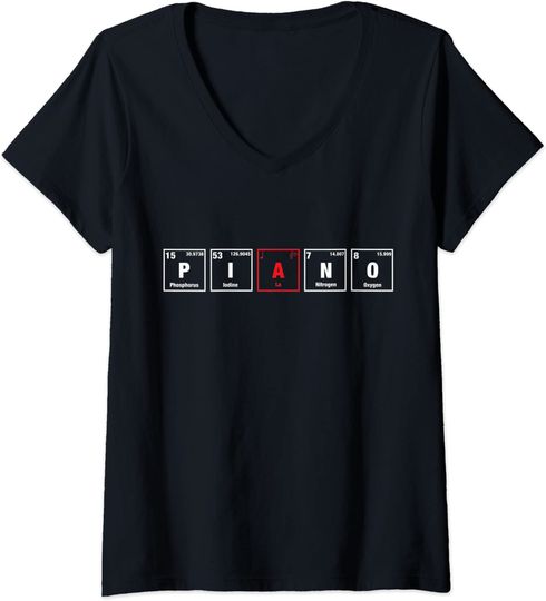 Discover T-shirt da Mulher com Instrumento Musical Piano Decote em V