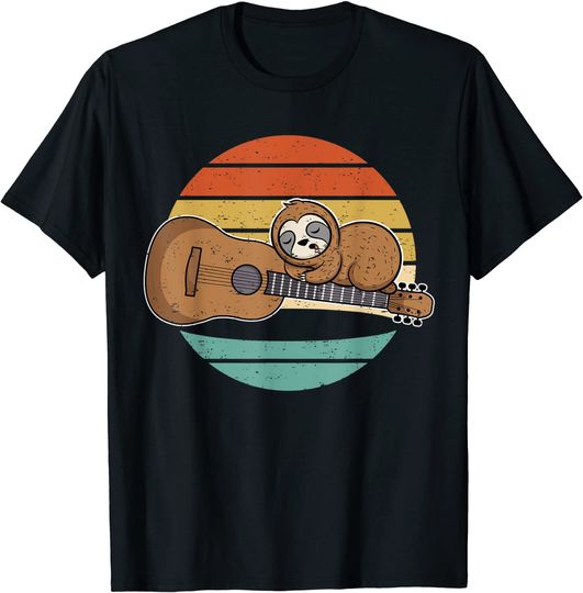 Discover T-shirt Unissexo Divertido com Preguiça e Guitarra