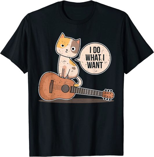 Discover T-shirt Unissexo com Estampa de Gato e Guitarra I Do What I Want