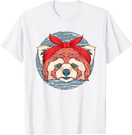 Discover T-shirt Unissexo Panda Vermelho com Bandanda Bonita
