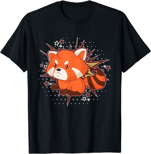 Discover T-shirt para Homem e Mulher com Panda Vermelho