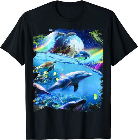 Discover T-shirt Unissexo Golfinhos no Espaço Galaxy Dolphin
