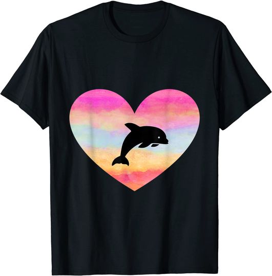Discover T-shirt Unissexo Golfinho em Coração Colorido