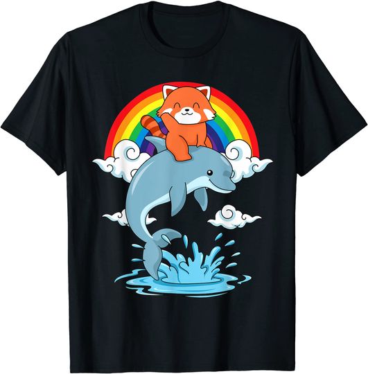 Discover T-shirt Unissexo com Panda Vermelho e Golfinho