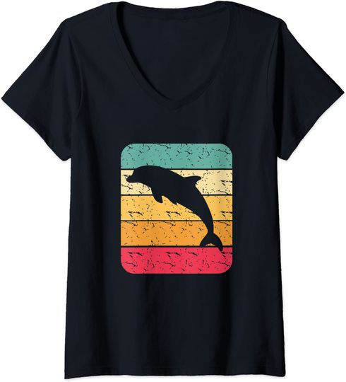 Discover T-shirt para Mulher Retro Silhueta de Golfinho Decote em V