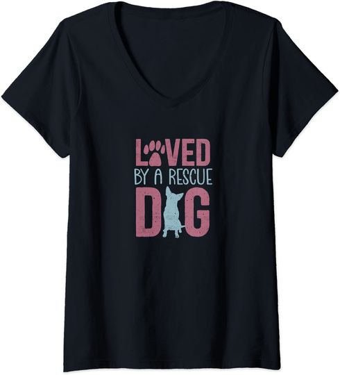 Discover T-shirt para Mulher Loved By A Rescue Dog Decote em V