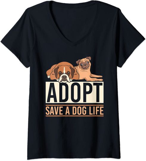 Discover T-shirt para Mulher Adopt Save A Dog Life Decote em V