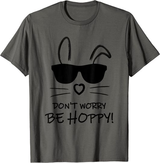 Discover T-shirt Unissexo Coelho com Óculos Divertido Don’t Worry Be Hoppy