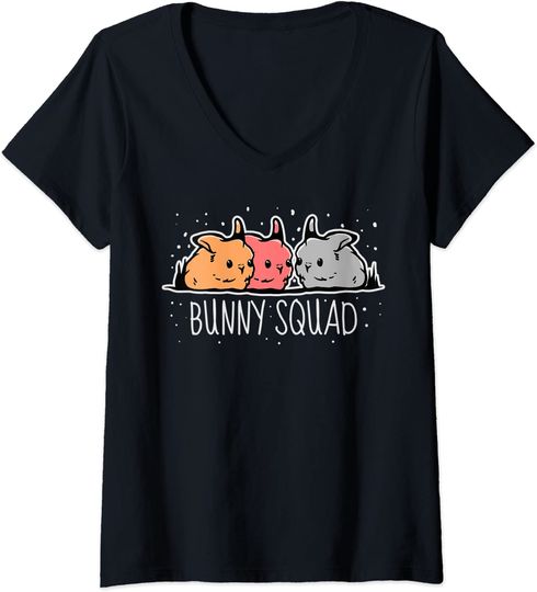 T-shirt para Mulher Bunny Squad Animal de Estimação Coelho Decote em V